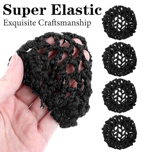 10 قطع من غطاء كعكة الشعر، شبكة شعر مرنة من الكروشيه مقاس 3.5 بوصة لكعكة الرقص وحوامل شبكية للرقص والتزلج على الجليد للنساء والفتيات (أسود) in Kuwait