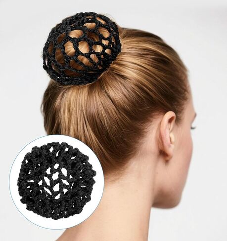 10 قطع من غطاء كعكة الشعر، شبكة شعر مرنة من الكروشيه مقاس 3.5 بوصة لكعكة الرقص وحوامل شبكية للرقص والتزلج على الجليد للنساء والفتيات (أسود) in Kuwait