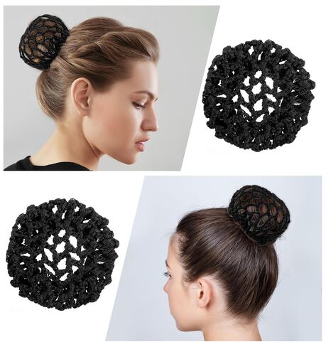 10 قطع من غطاء كعكة الشعر، شبكة شعر مرنة من الكروشيه مقاس 3.5 بوصة لكعكة الرقص وحوامل شبكية للرقص والتزلج على الجليد للنساء والفتيات (أسود) in Kuwait