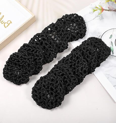 10 قطع من غطاء كعكة الشعر، شبكة شعر مرنة من الكروشيه مقاس 3.5 بوصة لكعكة الرقص وحوامل شبكية للرقص والتزلج على الجليد للنساء والفتيات (أسود) in Kuwait