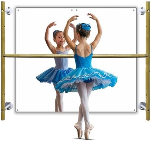 Kids Wall Mounted Ballet Barre with Mirror and Mat – Home Dance Studio Kit for Confidence, Balance – 3-Height Adjustable Bar for Stretching in Nursery and Playroom in Kuwait