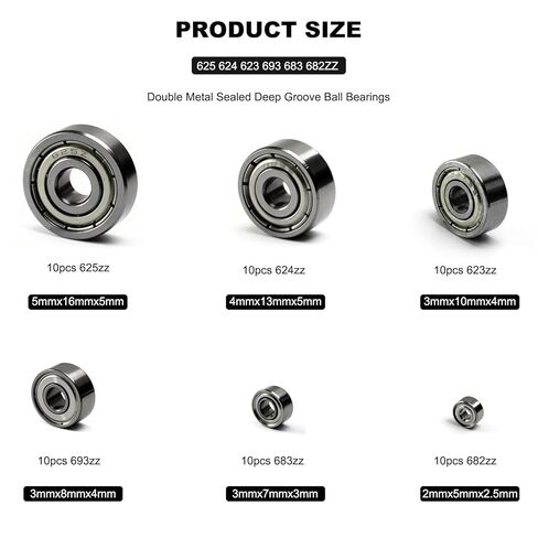 60 Pcs 6-Size 625ZZ 624ZZ 623ZZ 693ZZ 683ZZ 682ZZ Deep Groove Ball Bearings Kit, Miniature Bearings Assortment for Skateboards, Consumer Electronics - Double Shielded in Saudi Arabia