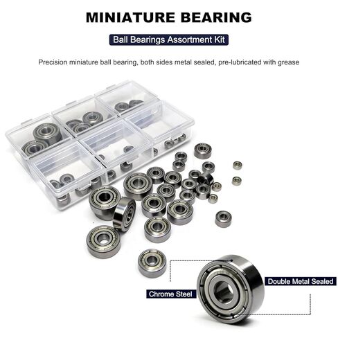 60 Pcs 6-Size 625ZZ 624ZZ 623ZZ 693ZZ 683ZZ 682ZZ Deep Groove Ball Bearings Kit, Miniature Bearings Assortment for Skateboards, Consumer Electronics - Double Shielded in Saudi Arabia