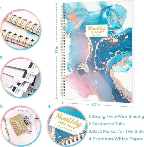 Planner 2026-2027 - Academic Planner 2026-2027, Jul. 2026 - June. 2027, 8" x 10", Planner Weekly and Monthly with Tabs, Planners 2026, 12 Month Calendar with Colourful Tabs, Twin-Wire Binding - Pink Marble in Kuwait