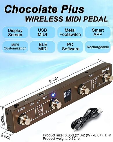 وحدة تحكم القدم M-VAVE Chocolate Plus MIDI، دواسة MIDI لاسلكية مع 4 مفاتيح قدم قابلة للبرمجة، دواسة تقليب الصفحات القابلة لإعادة الشحن BT لـ DAW، دواسة حلقة وموالف، متوافقة مع iOS Android Windows Mac in Kuwait
