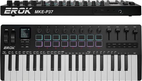 EROK 37 Keys MIDI Keyboard Controller with 3.5mm MIDI Output, 16 Backlit Drum Pads, 8 Knobs, DAW Integration & Arpeggiator, Music Production Equipment and Studio Controller (Dark) in Kuwait
