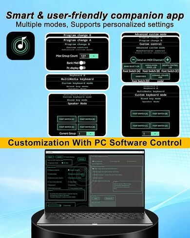 وحدة تحكم القدم M-VAVE Chocolate Plus MIDI، دواسة MIDI لاسلكية مع 4 مفاتيح قدم قابلة للبرمجة، دواسة تقليب الصفحات القابلة لإعادة الشحن BT لـ DAW، دواسة حلقة وموالف، متوافقة مع iOS Android Windows Mac in Kuwait