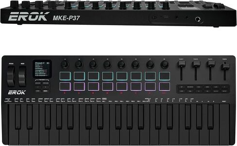 EROK 37 Keys MIDI Keyboard Controller with 3.5mm MIDI Output, 16 Backlit Drum Pads, 8 Knobs, DAW Integration & Arpeggiator, Music Production Equipment and Studio Controller (Dark) in Saudi Arabia