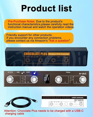 وحدة تحكم القدم M-VAVE Chocolate Plus MIDI، دواسة MIDI لاسلكية مع 4 مفاتيح قدم قابلة للبرمجة، دواسة تقليب الصفحات القابلة لإعادة الشحن BT لـ DAW، دواسة حلقة وموالف، متوافقة مع iOS Android Windows Mac in Kuwait