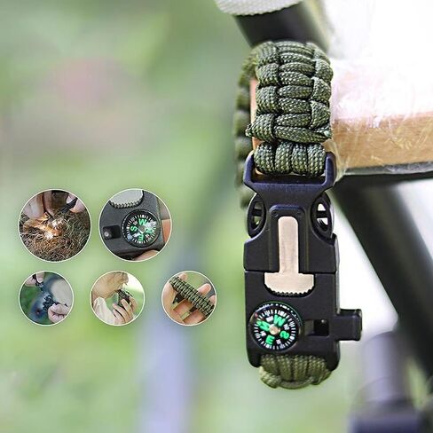5-in-1 Braided Rope Outdoor Hiking Camping Emergency Lifesaving Bracelet - Green in Saudi Arabia
