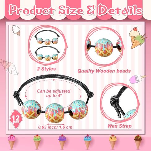 Kigeli 12pcs Baseball Ice Cream Drip Charm Bracelets Adjustable Sport Wristbands with Ice Cream Drip Beads Baseball Team Gifts for Women Men in Saudi Arabia