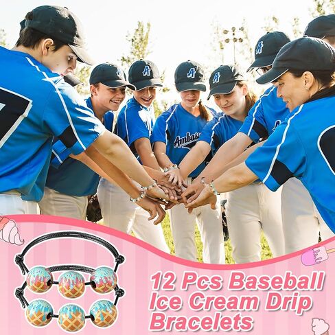 Kigeli 12pcs Baseball Ice Cream Drip Charm Bracelets Adjustable Sport Wristbands with Ice Cream Drip Beads Baseball Team Gifts for Women Men in Saudi Arabia