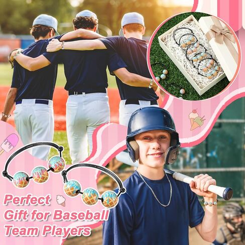 Kigeli 12pcs Baseball Ice Cream Drip Charm Bracelets Adjustable Sport Wristbands with Ice Cream Drip Beads Baseball Team Gifts for Women Men in Saudi Arabia