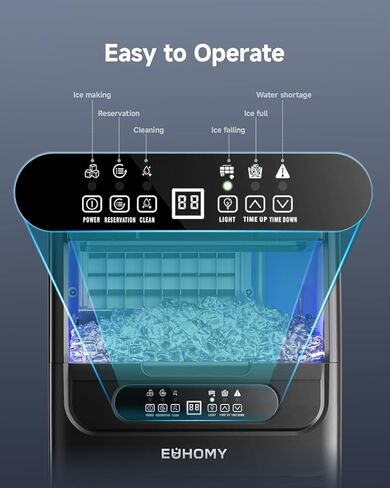 EUHOMY Commercial Ice Maker Machine,85lbs/24H,36 Ice Cubes in 8-12 Mins,Under Counter Ice Maker with Water Filter,12lbs Storage Capacity,Freestanding Ice Machine for Home/Bar/Cafe/Restaurant in Kuwait