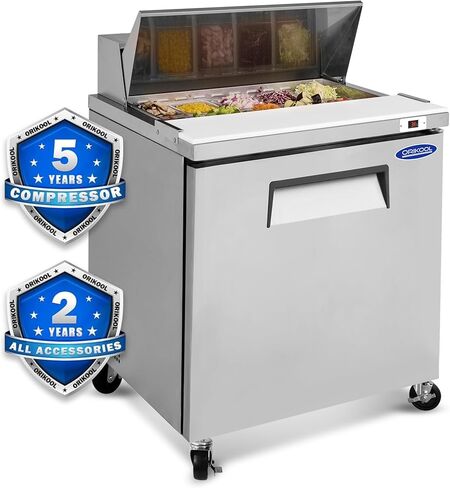29" Commercial Sandwich Prep Table Refrigerator - One Door Stainless Steel Fright with 8 Pans, 8 Cu.Ft Capacity, Low Noise, Adjustable Shelves, Auto Defrost, Digital Temp Control in Kuwait