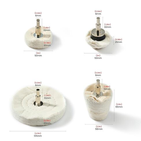 مجموعة عجلات تلميع مكونة من 4 قطع مع أعمدة سداسية مقاس 1/4 بوصة للمثقاب وأداة التلميع - تناسب الأدوات الكهربائية والهوائية للمعادن والخشب والمجوهرات والزجاج وتلميع سطح السيراميك in Kuwait