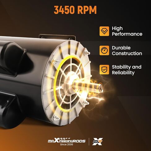 محرك كهربائي لضاغط الهواء maxpeedingrods 5HP SPL، 56 إطارًا 3450 دورة في الدقيقة، جهد 230 فولت 15.0 أمبير، عمود مفتاح 5/8 بوصة، دوران CCW، طول عمود 1.88 بوصة لضواغط الهواء in Saudi Arabia