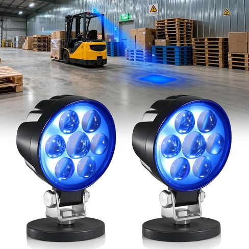 ضوء سلامة الرافعة الشوكية LED ضوء بقعة أزرق مع حامل مغناطيسي، جهد عريض DC10-80V، مقاوم للماء IP68، غطاء من الألومنيوم، تحذير مدمج سهل التركيب لسلامة مستودع الرافعة الشوكية/AGV (قطعتان) in Kuwait