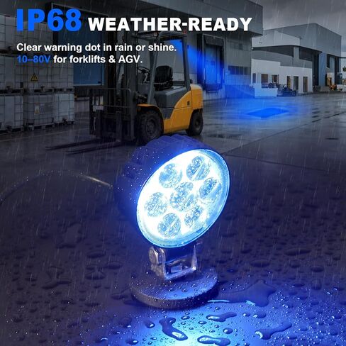 ضوء سلامة الرافعة الشوكية LED ضوء بقعة أزرق مع حامل مغناطيسي، جهد عريض DC10-80V، مقاوم للماء IP68، غطاء من الألومنيوم، تحذير مدمج سهل التركيب لسلامة مستودع الرافعة الشوكية/AGV (قطعتان) in Kuwait