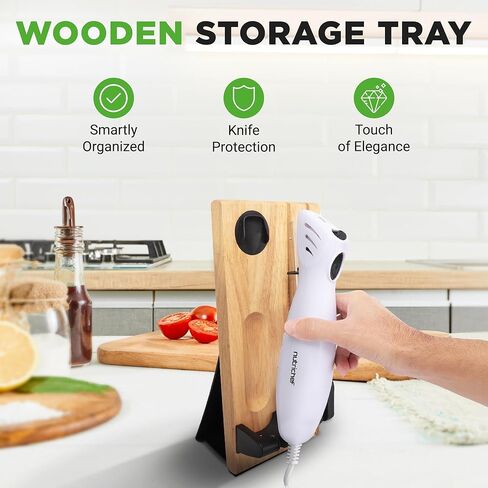 NutriChef Electric Carving Turkey Slicer Kitchen Knife | For Thanksgiving | Portable Electrical Food Cutter Knife Set with Carve Blades & Wood Stand | Cuts Meat, Bread, Cheese & Fruit | White in Saudi Arabia