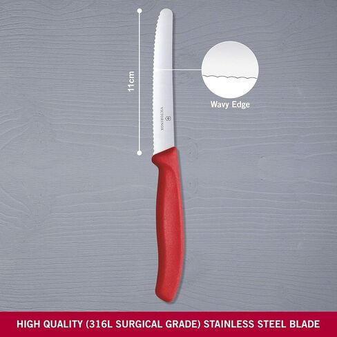Victorinox 6.7831 Swiss Classic Tomato and Table Knife Ideal for Cutting Fruits and Vegetables with Soft Skin Serrated Blade in Red, 4.3 inches in Saudi Arabia