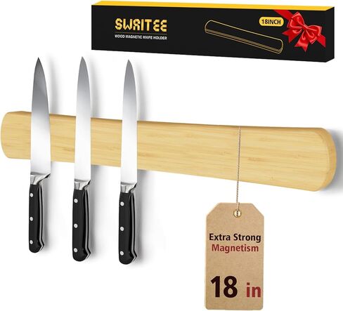 حامل سكاكين مغناطيسي للجدار، شريط سكين خشبي مقاس 40.64 سم مع مغناطيسية قوية، منظم ملحقات المطبخ، هدايا الترحيب بالمنزل الجديد، موفر لمساحة التخزين للشقة/المركبة الترفيهية/بيت المزرعة in Kuwait