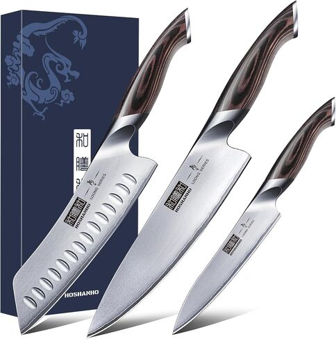 HOSHANHO 3 Pieces Knife Set, Professional Japanese High Carbon Stainless Steel Kitchen Knife Set, Ultra Sharp Chef Knives Sets with Ergonomic Pakkawood Handle in Kuwait