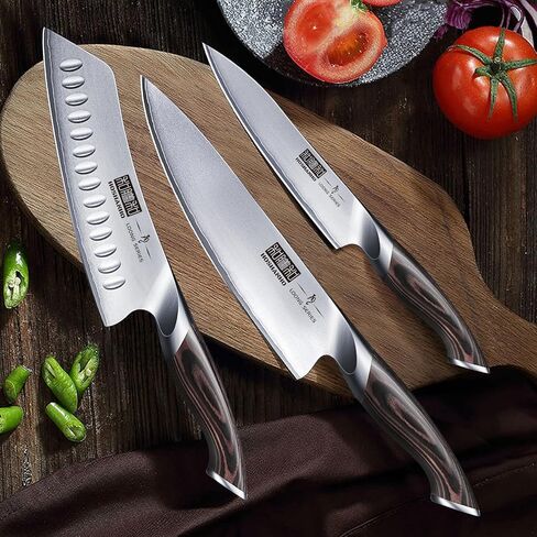 HOSHANHO 3 Pieces Knife Set, Professional Japanese High Carbon Stainless Steel Kitchen Knife Set, Ultra Sharp Chef Knives Sets with Ergonomic Pakkawood Handle in Kuwait