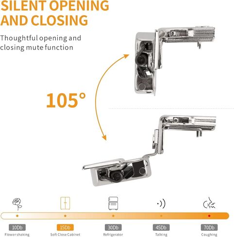 Chibery 50 Pack 1-1/4" Overlay 3D Soft Close Concealed Hinge for Face Frame Door, Smooth Slow Self Closing Hinges, Satin Nickel, Hidden 105° Open Angle Stainless Steel Hinge for Kitchen Cabinet Door in Saudi Arabia