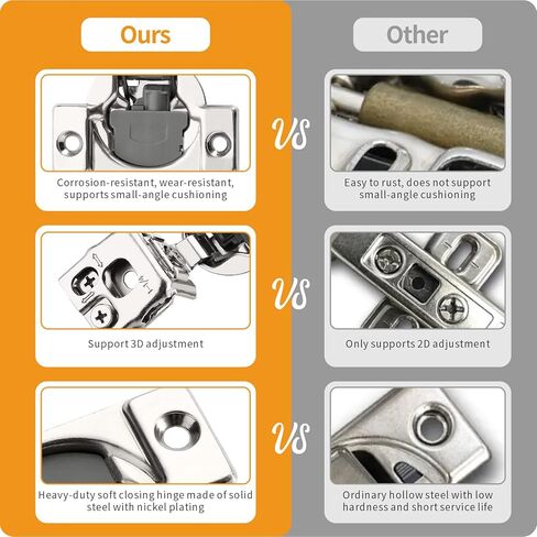 Chibery 50 Pack 1-1/4" Overlay 3D Soft Close Concealed Hinge for Face Frame Door, Smooth Slow Self Closing Hinges, Satin Nickel, Hidden 105° Open Angle Stainless Steel Hinge for Kitchen Cabinet Door in Saudi Arabia