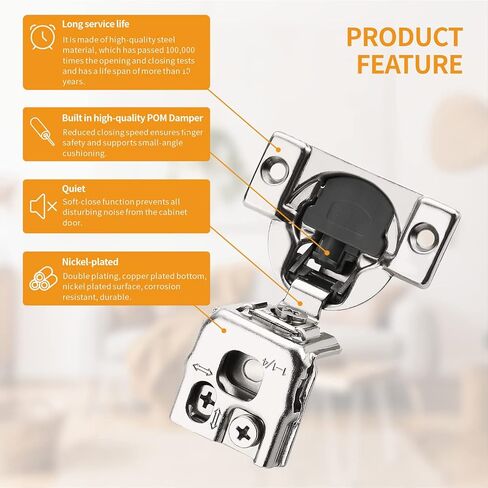 Chibery 50 Pack 1-1/4" Overlay 3D Soft Close Concealed Hinge for Face Frame Door, Smooth Slow Self Closing Hinges, Satin Nickel, Hidden 105° Open Angle Stainless Steel Hinge for Kitchen Cabinet Door in Saudi Arabia