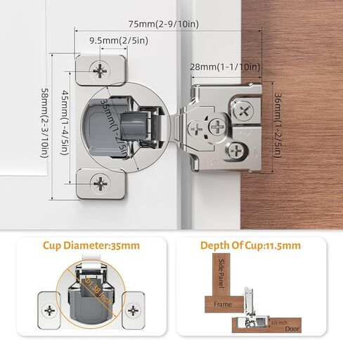 Chibery 60 حزمة 1/2 "تراكب 3D لينة إغلاق المفصلي المخفي لباب إطار الوجه، مفصلات الإغلاق الذاتي، 105 درجة إغلاق بطيء سلس تماما، مفصلة الفولاذ المقاوم للصدأ المخفية لباب خزانة المطبخ، النيكل الساتان in Saudi Arabia