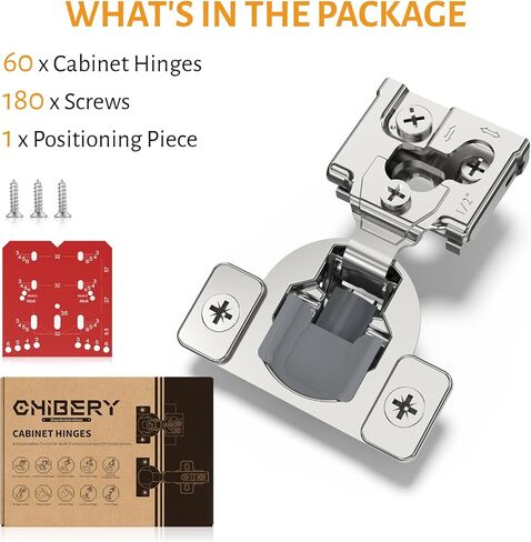Chibery 60 حزمة 1/2 "تراكب 3D لينة إغلاق المفصلي المخفي لباب إطار الوجه، مفصلات الإغلاق الذاتي، 105 درجة إغلاق بطيء سلس تماما، مفصلة الفولاذ المقاوم للصدأ المخفية لباب خزانة المطبخ، النيكل الساتان in Saudi Arabia