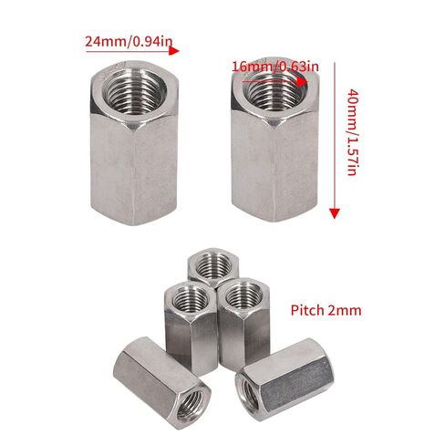 حزمة من 5 M16 x 2.0-Pitch 40mm طول متري عرافة اقتران الجوز 304 الفولاذ المقاوم للصدأ مترابطة بالكامل in Saudi Arabia