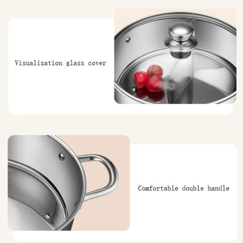 Stainless Steel Shabu Hot Pot, with Divider and Lid, for Induction Cooktop Gas Stove Silver/One Color/5.5L in Saudi Arabia