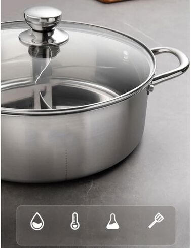 Stainless Steel Shabu Hot Pot, with Divider and Lid, for Induction Cooktop Gas Stove Silver/One Color/5.5L in Saudi Arabia