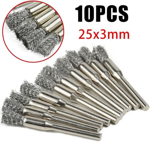 Stainless Steel Wire Brush for Electric Rotary Drill, 5 x 3mm Filament Diameter, Flat Shape, 35mm Handle Length, 10-Pack in Saudi Arabia