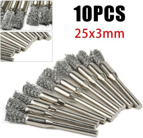 Stainless Steel Wire Brush for Electric Rotary Drill, 5 x 3mm Filament Diameter, Flat Shape, 35mm Handle Length, 10-Pack in Saudi Arabia