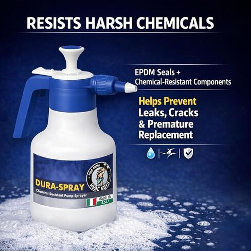 DuraSpray بخاخ مضخة تنظيف الملفات | بخاخ مضخة كيميائية محمولة بزاوية رش 360 درجة | فوهة قابلة للتعديل، أختام EPDM | سعة 48 أونصة in Kuwait