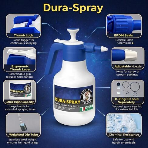 DuraSpray بخاخ مضخة تنظيف الملفات | بخاخ مضخة كيميائية محمولة بزاوية رش 360 درجة | فوهة قابلة للتعديل، أختام EPDM | سعة 48 أونصة in Kuwait