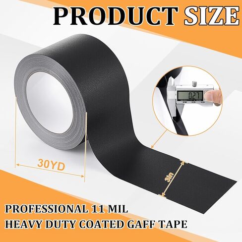 18 Pack Gaffers Tape 3 Inch x 30 Yards Professional 11 Mil Heavy Duty Coated Gaff Tape, Non Reflective No Residue and Easy to Remove, Black, 540 Yards Total in Kuwait