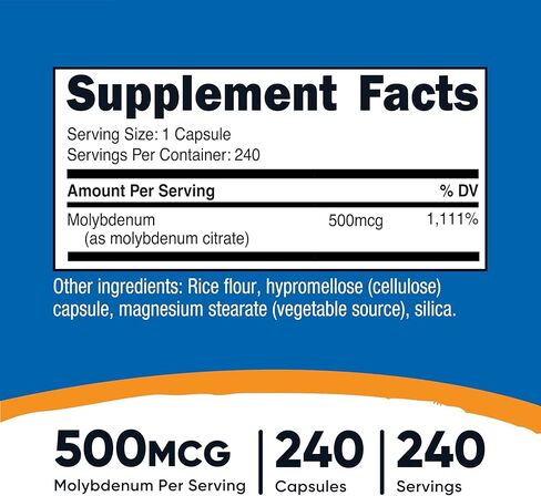 Nutricost Molybdenum Supplement (500mcg) 240 Capsules - Molybdenum Citrate, Vegan, GMO-Free, Gluten-Free in Saudi Arabia