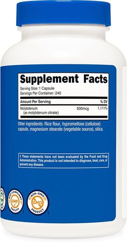 Nutricost Molybdenum Supplement (500mcg) 240 Capsules - Molybdenum Citrate, Vegan, GMO-Free, Gluten-Free in Saudi Arabia