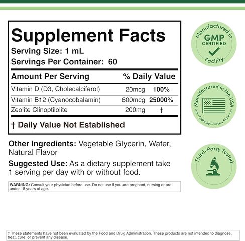 Double Wood Supplements Liquid Zeolite Detox, 200mg of Zeolite Clinoptilolite, with 600mcg of Vitamin B12 and 20mcg of Vitamin D in Saudi Arabia