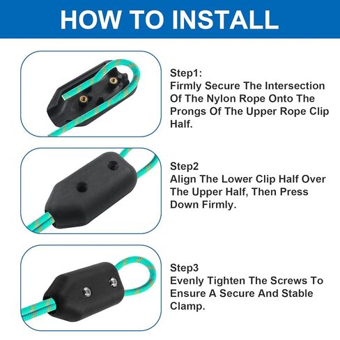 4 Pcs Reusable Rope Clamps, 1/2 Inch Plastic Chain Connector Black Clips, Adjustable Plastic Clips for 9-10 mm Nylon or Braided Ropes in Saudi Arabia