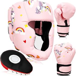 Boxing Headgear and Gloves Set for Kids 3 in 1 Including Adjustable Headgear and Boxing Gloves and Punching Mitts for Kids Kickboxing Thai Training in Kuwait