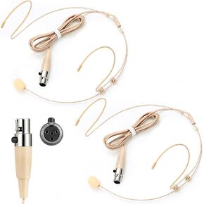 Sabary 2 Pcs Headset Microphone Dual Headworn Earset Over Ear Hanging with 4 Pin XLR 5ft Cable Compatible with Shure Wireless System Bodypack Transmitter for Lectures Live Performance Theater(Beige) in Kuwait