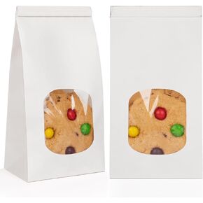 50 عبوة من أكياس المخبوزات مع نافذة، مقاس 3.9 × 2.3 × 8 بوصة، أكياس بسكويت ورقية من القصدير، حقيبة هدايا صغيرة بنية اللون لتغليف الفشار، ومزيج الممرات، والحلويات، والوجبات الخفيفة، والسلع المخبوزة، ومفضلات الحفلات | مقاومة للشحوم، قابلة للإغلاق in Kuwait