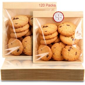 120 Pack Cookie Bags with Seal and Stickers, 5.7 x 6.5 Inch Paper Bakery Bags with Window, Heat-Sealable, Greaseproof Paper Bags Perfect for Treat, Donuts, Cake Slices, Scones, and Brownies in Saudi Arabia