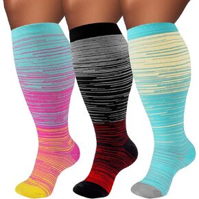 Plus Size Compression Socks for Women & Men 3 Pairs, Wide Calf Extra Large 20-30 mmHg Knee High Support Socks for Travel, Running, Nurse in Saudi Arabia
